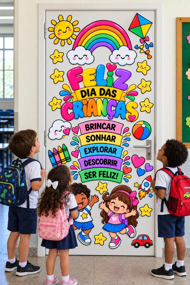 Painel Porta Dia das Crianças – Decoração Infantil — amostra 1: 🖨️ MATERIAL DIGITAL PRONTO PARA IMPRIMIR E MONTAR