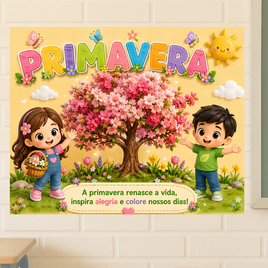 Painel Primavera - Em 2 tamanhos (6 ou 15 folhas A4) — amostra 1: Deixe a escola mais alegre e colorida para celebrar a…