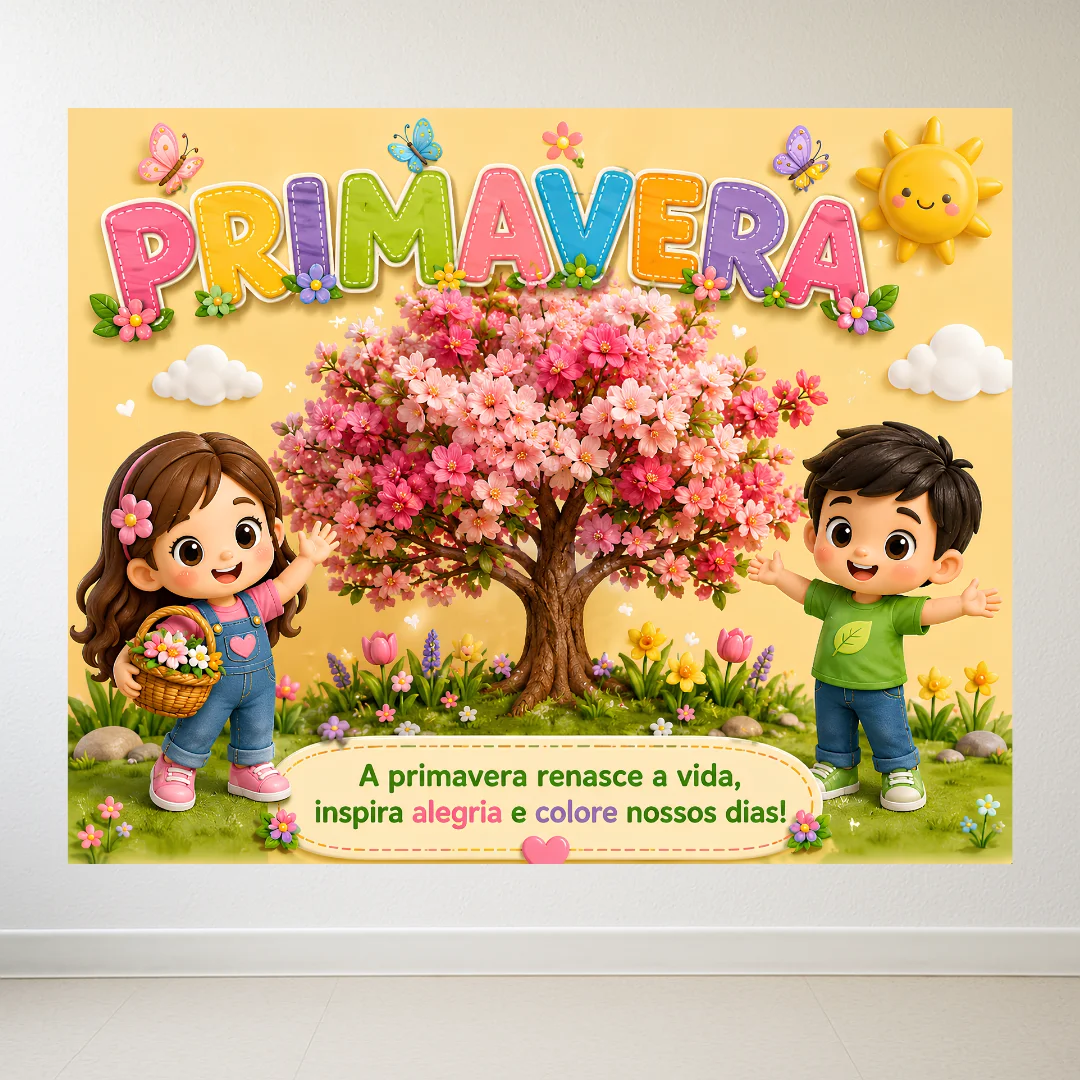 Painel Primavera - Em 2 tamanhos (6 ou 15 folhas A4) — amostra 2: Deixe a escola mais alegre e colorida para celebrar a…