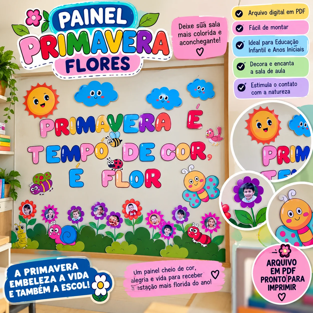 PAINEL PRIMAVERA FLORES 🌸 - DECORAÇÃO SALA PRIMAVERA — capa do material