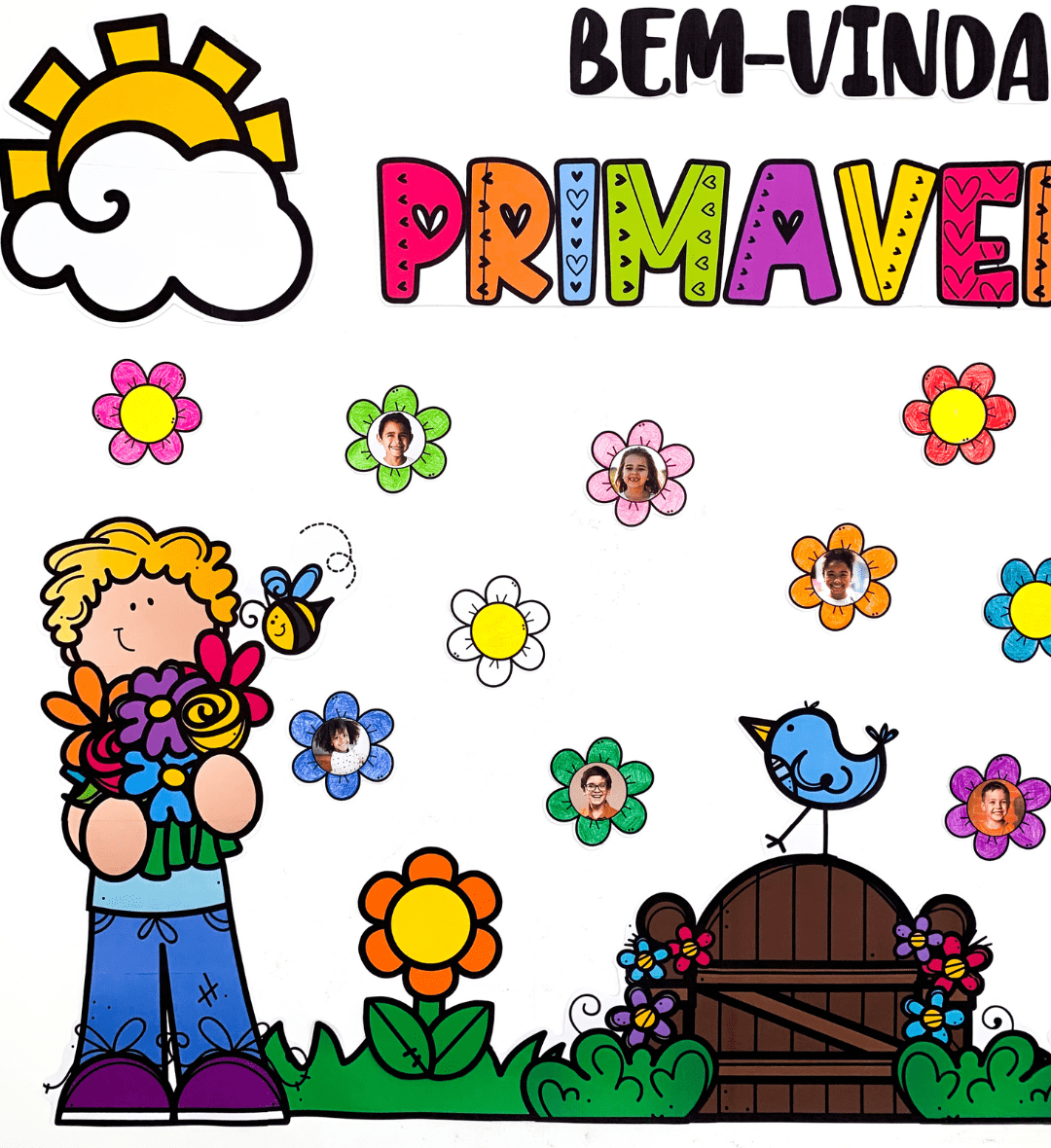 Painel Primavera para Imprimir com Flores para Colorir — amostra 3: Como usar em sala de aula