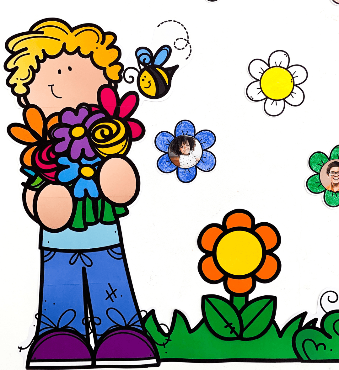 Painel Primavera para Imprimir com Flores para Colorir — amostra 5: Monte um Painel Primavera com a participação da turma:…