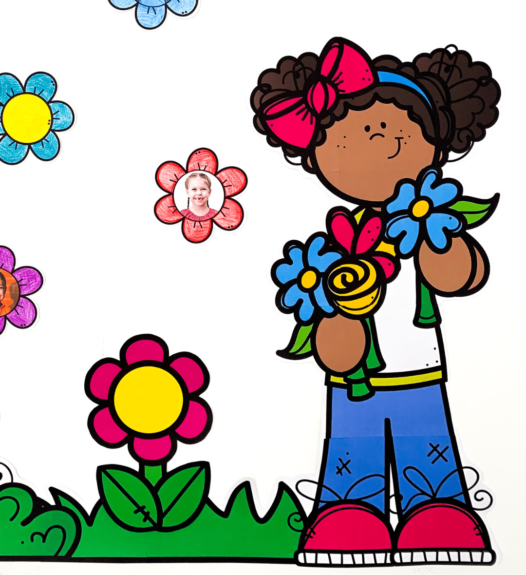Painel Primavera para Imprimir com Flores para Colorir — amostra 6: Monte um Painel Primavera com a participação da turma:…