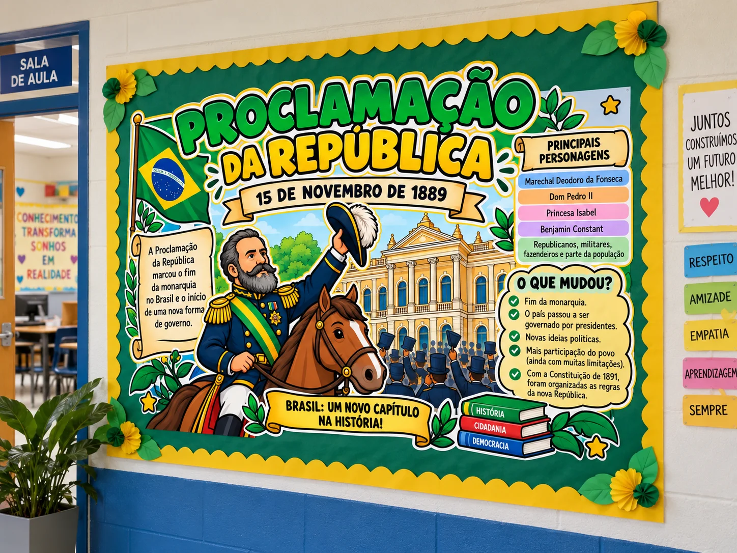 Painel Proclamação da República – 24 Folhas A4 para Mural — amostra 2: O que acompanha o painel da Proclamação da República?