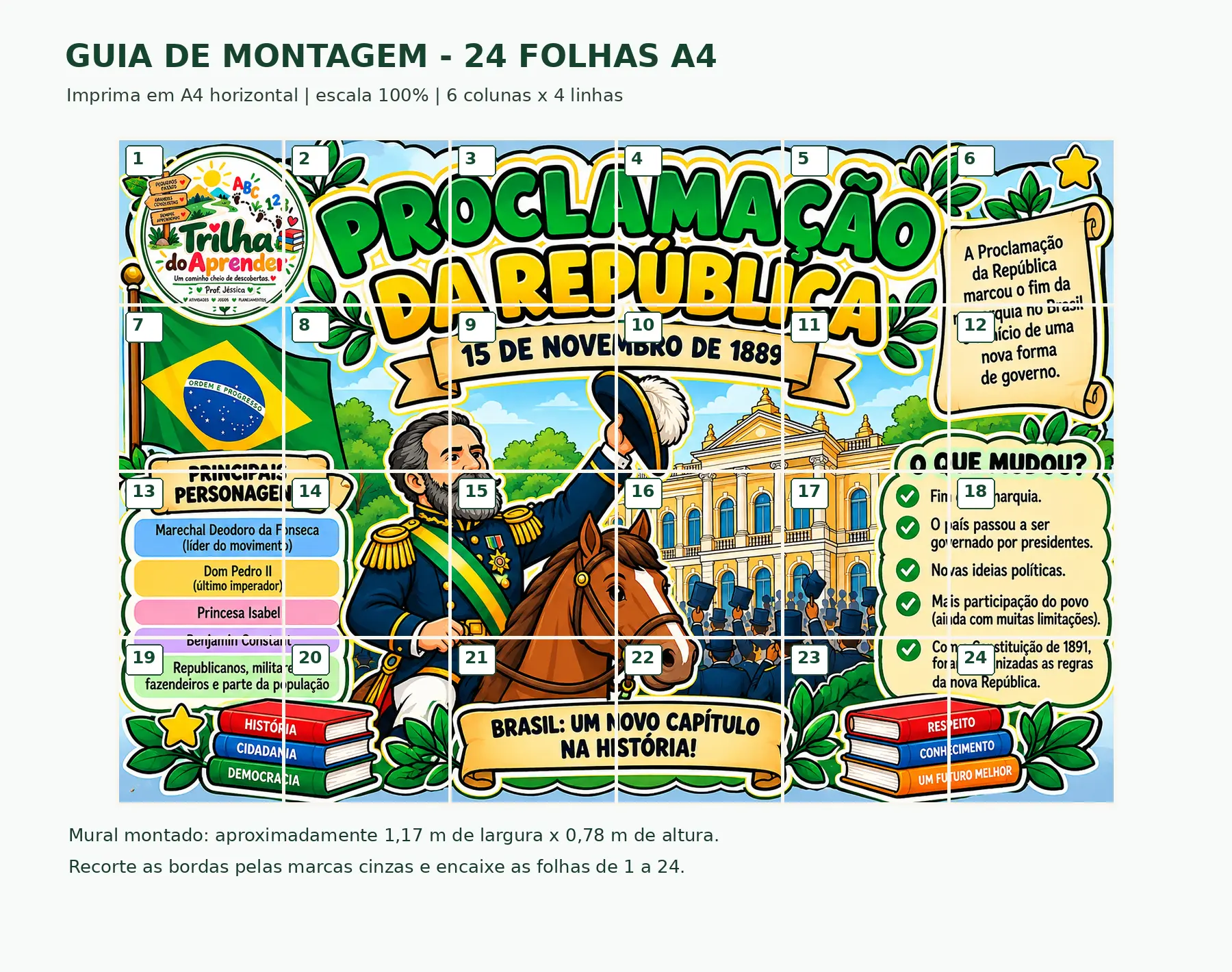 Painel Proclamação da República – 24 Folhas A4 para Mural — amostra 6: Painel escolar da Trilha do Aprender