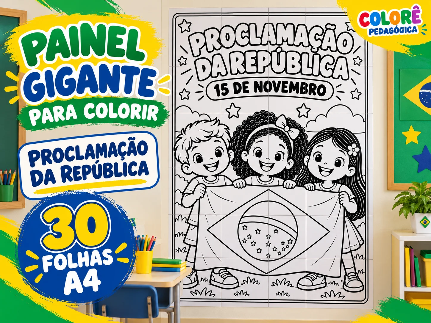 Painel Proclamação da República para Colorir 30 Folhas A4 Ed Infantil — Datas comemorativas para Educação Infantil: Com…