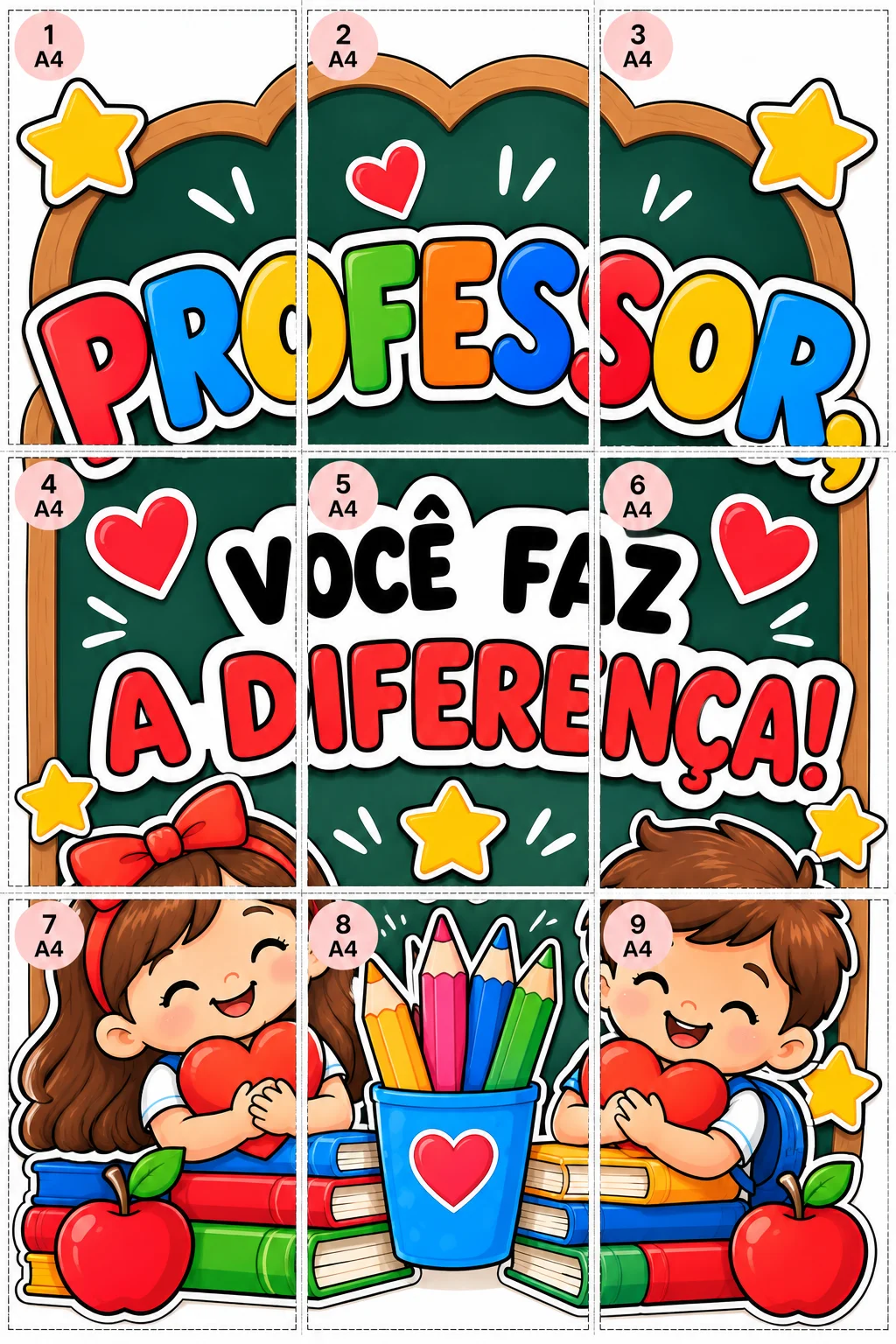 Painel – Professor, Você Faz a Diferença! — amostra 1: Uma linda decoração para homenagear aqueles que transformam vidas…
