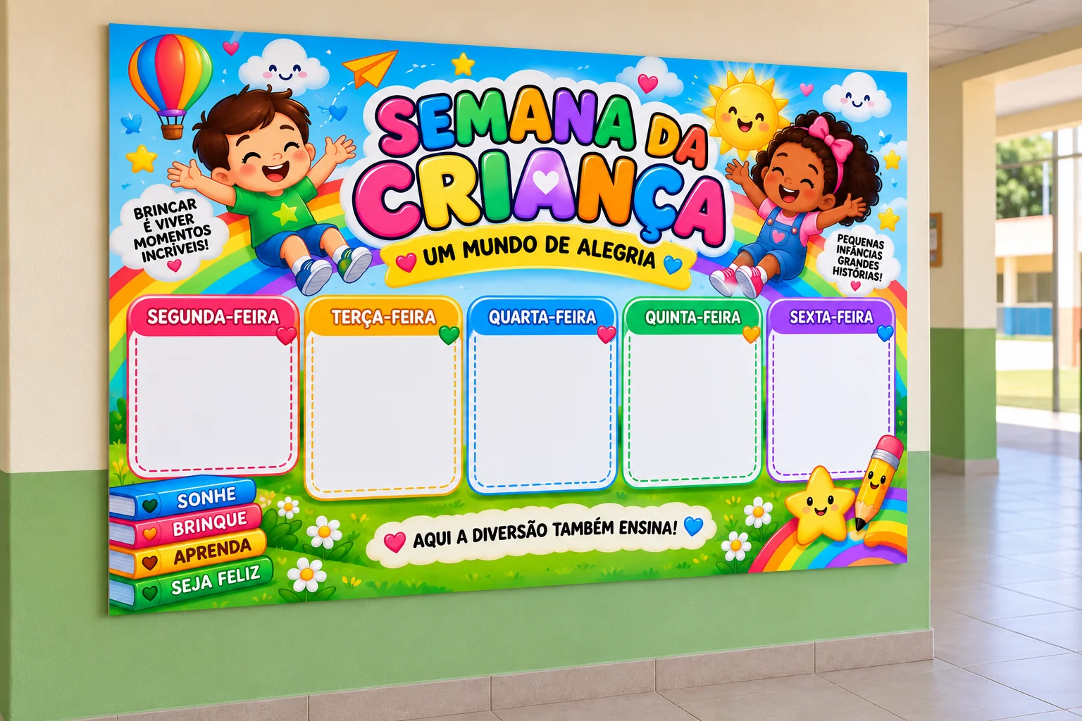 Painel Programação – Semana Da Criança um Dia De Alegria — amostra 5: 📄 FORMATO: PDF pronto para imprimir, montar e…