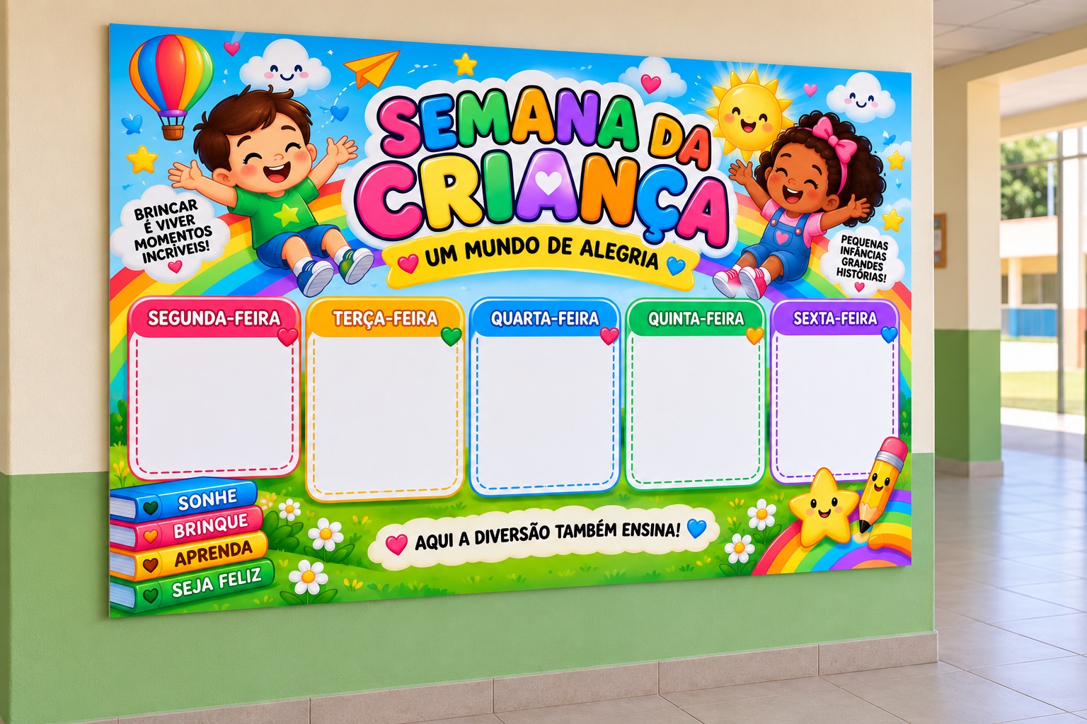 Painel Programação Semana da Criança Um Mundo de Alegria em PDF — amostra 1: Painel de programação em PDF para organizar a…