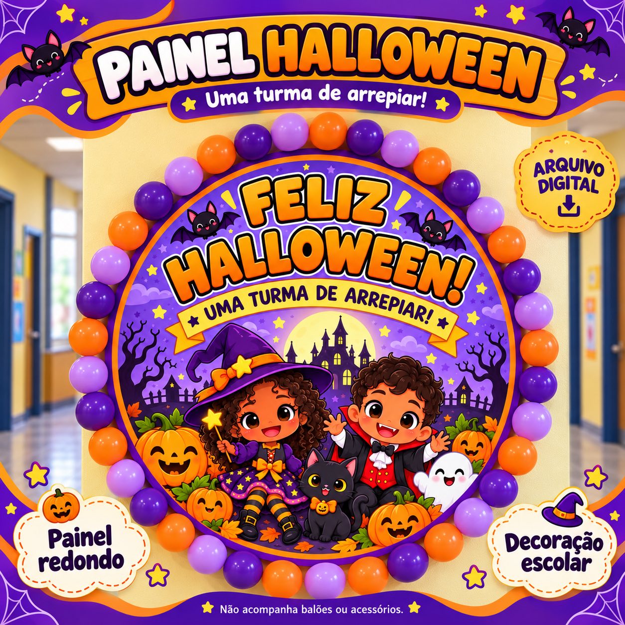 Painel Redondo de Halloween Escolar: Uma Turma de Arrepiar — capa do material