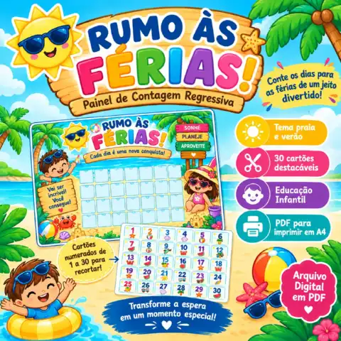 Painel Rumo às Férias – Contagem Regressiva com Cartões Destacáveis — capa do material