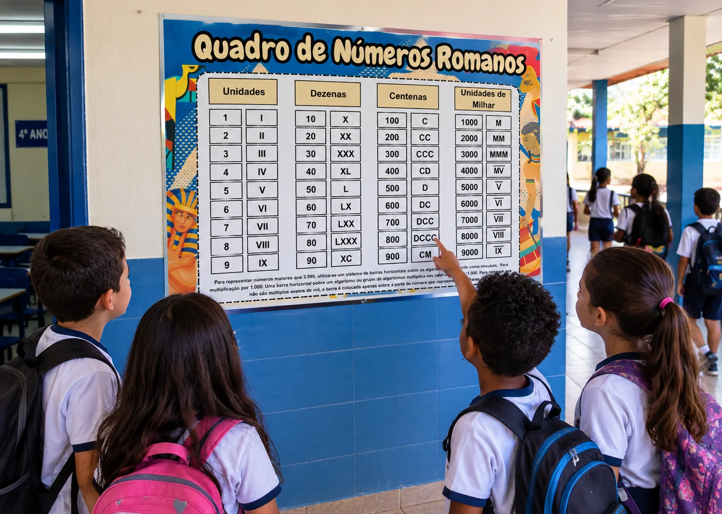 Painel Sala de Aula: Quadro de Números Romanos — amostra 3: Material com quadro de números romanos para consulta e apoio…
