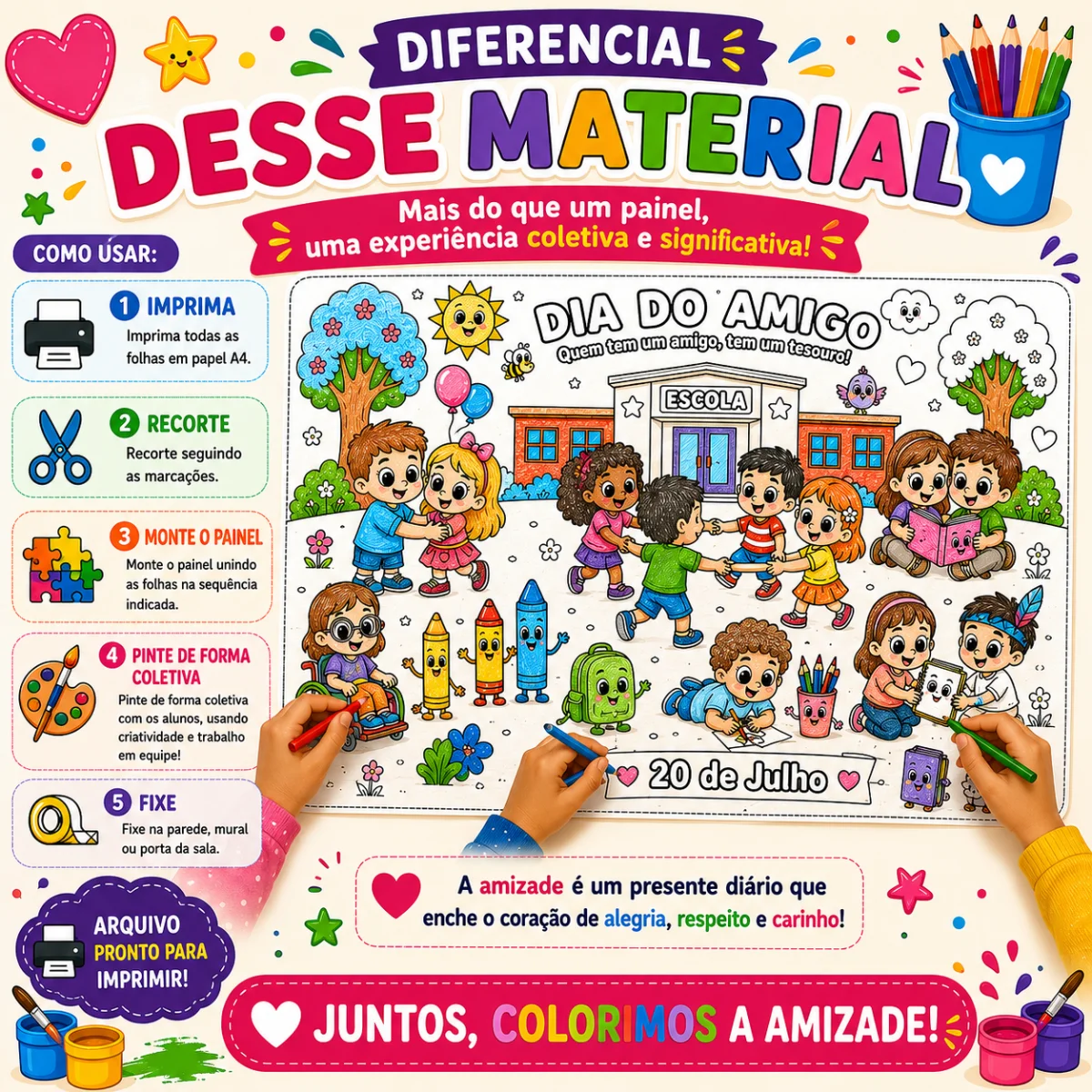 Painel - sem colorir para o Dia do Amigo — amostra 2: Transforme sua sala de aula em um ambiente ainda mais acolhedor e…