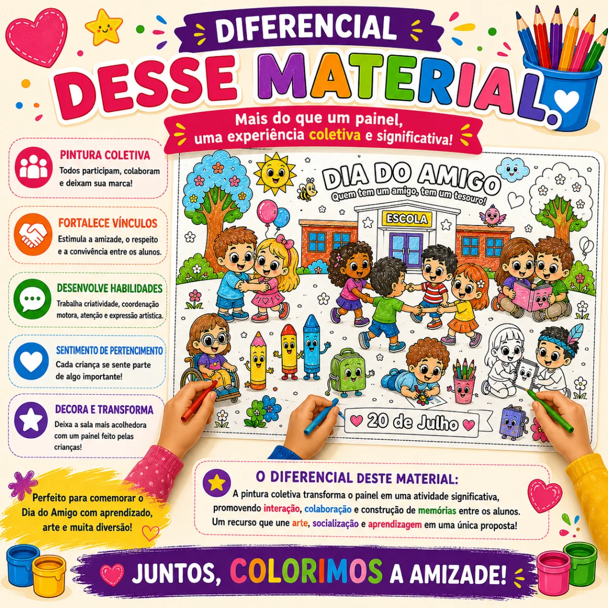 Painel - sem colorir para o Dia do Amigo — amostra 3: Transforme sua sala de aula em um ambiente ainda mais acolhedor e…