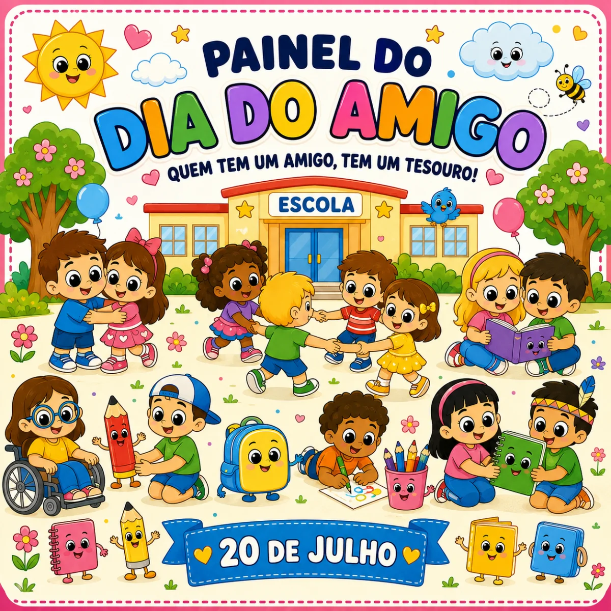 Painel - sem colorir para o Dia do Amigo — capa do material