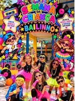 Painel Semana da Criança Bailinho Anos 80 — amostra 1: O que está incluso