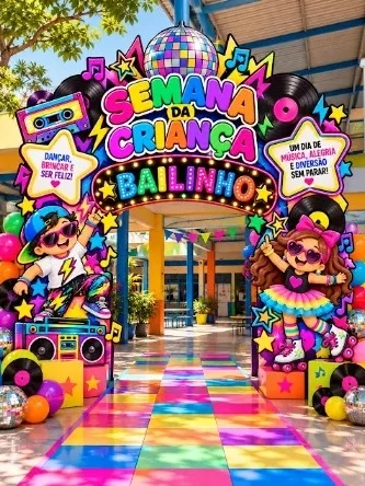 Painel Semana da Criança Bailinho Anos 80 — amostra 2: Como utilizar na escola