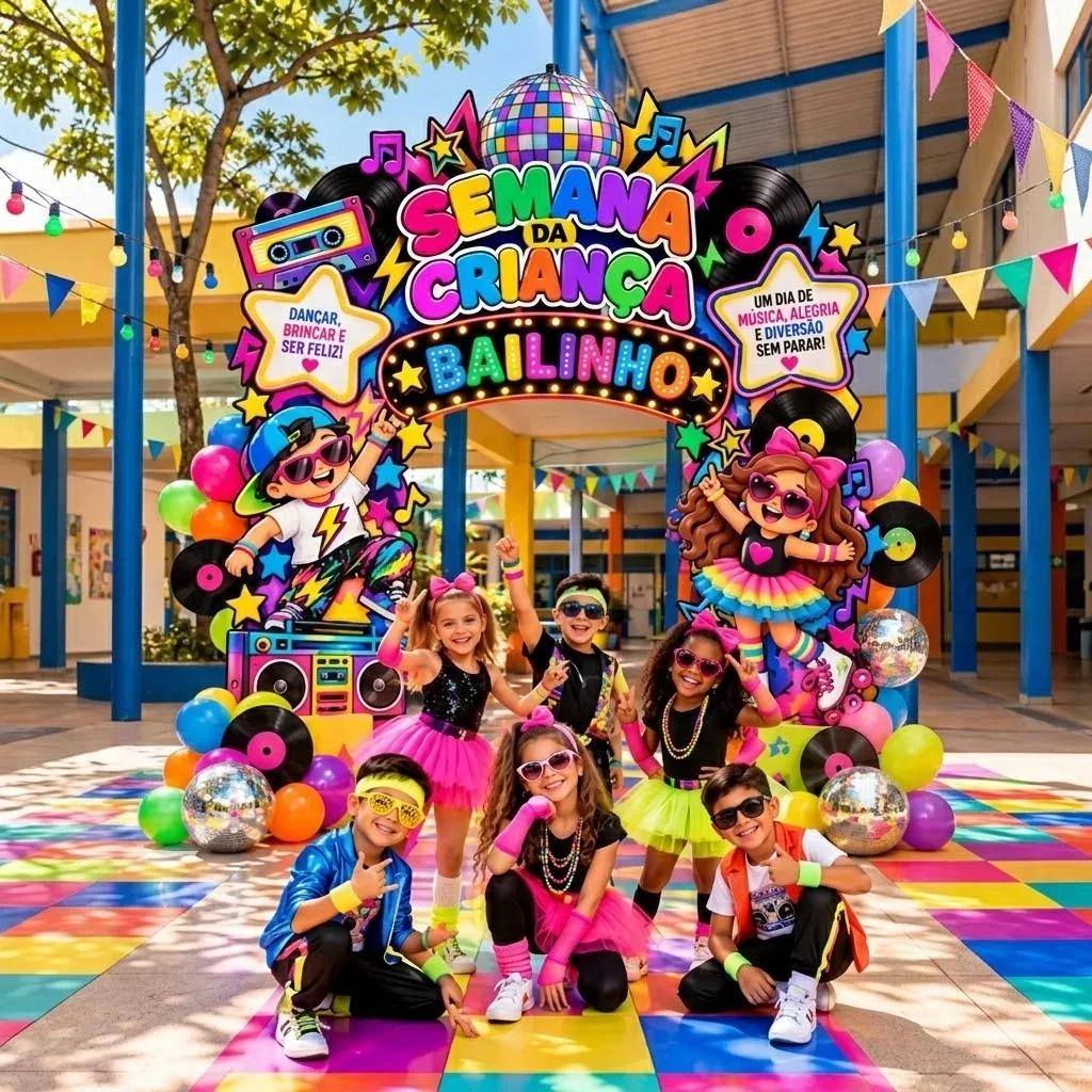 Painel Semana da Criança Bailinho Anos 80 — amostra 3: Uma decoração para entrar no clima da festa
