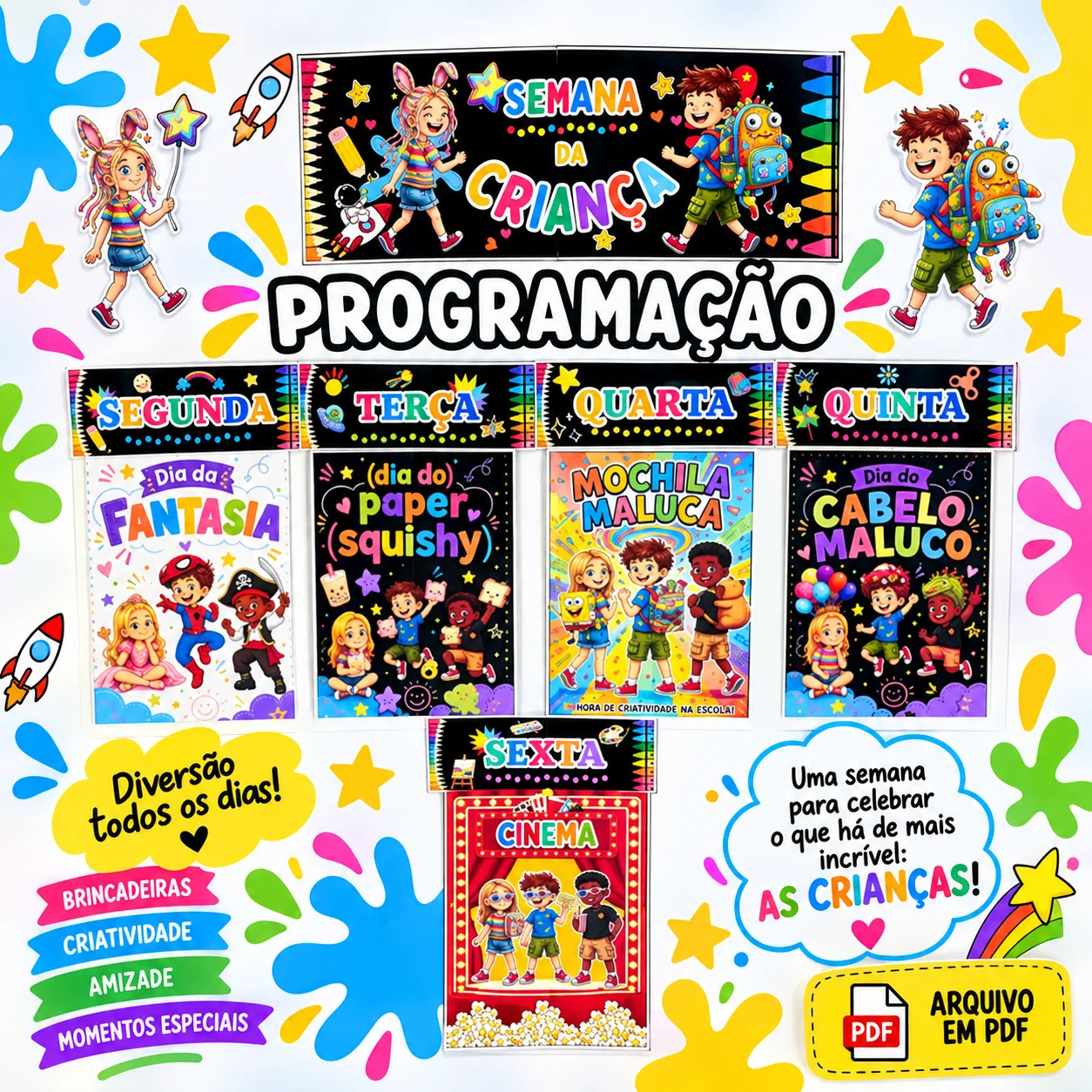 Painel Semana da Criança – Decoração Escolar Lúdica e Divertida — Alfabetização para Educação Infantil: Painel Semana da…