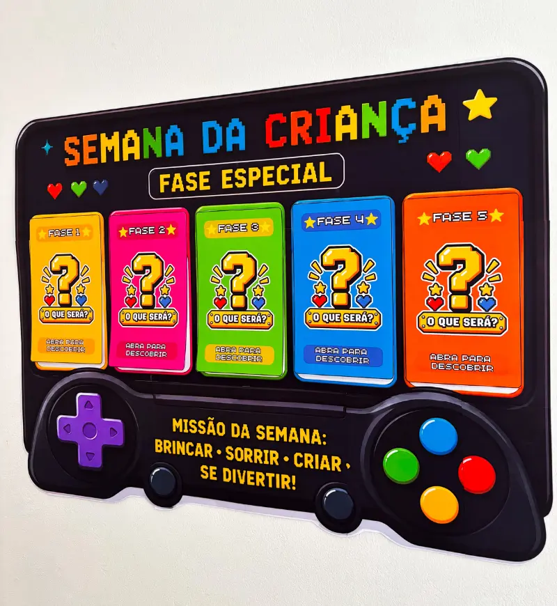 Painel Semana da Criança: Game com 5 Fases Editáveis no Canva — Atividades para Todas as séries: Organize a Semana da…
