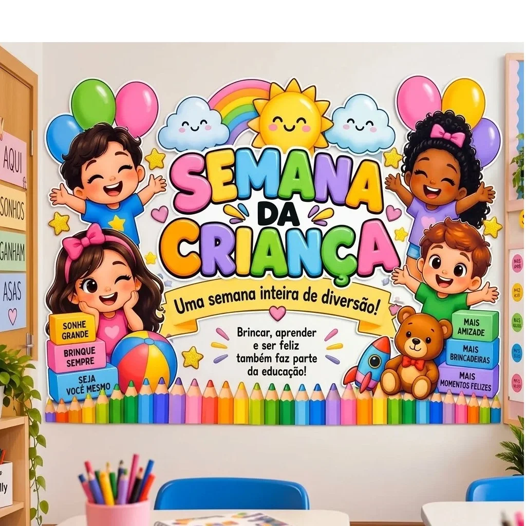 Painel Semana da criança! Perfeito para decorar o espaço escolar ! — amostra 2: 💡 Sugestões de uso