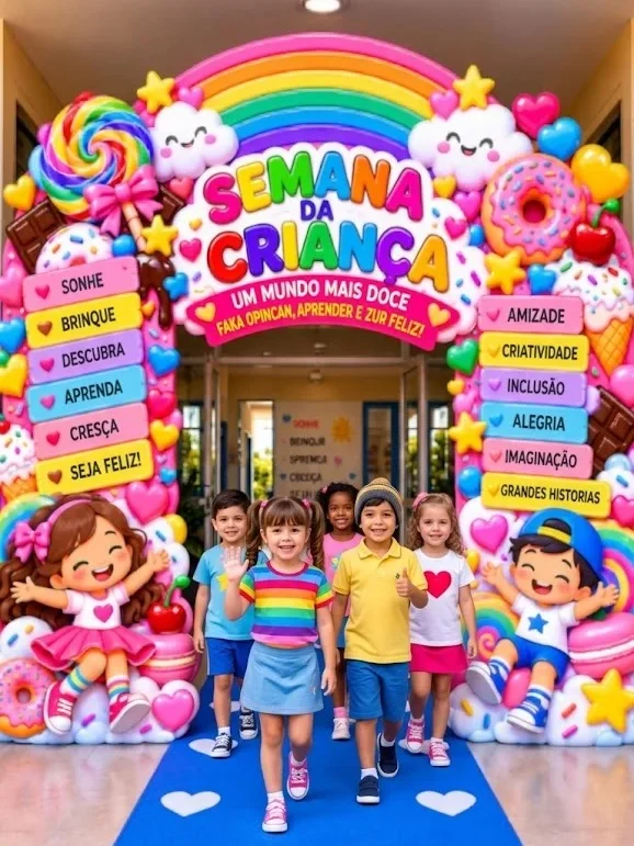 Painel Semana da Criança – Um Mundo Mais Doce — amostra 2: Como utilizar na escola Painel Semana da Criança – Um Mundo Mais Doce — amostra 2: Como utilizar na escola