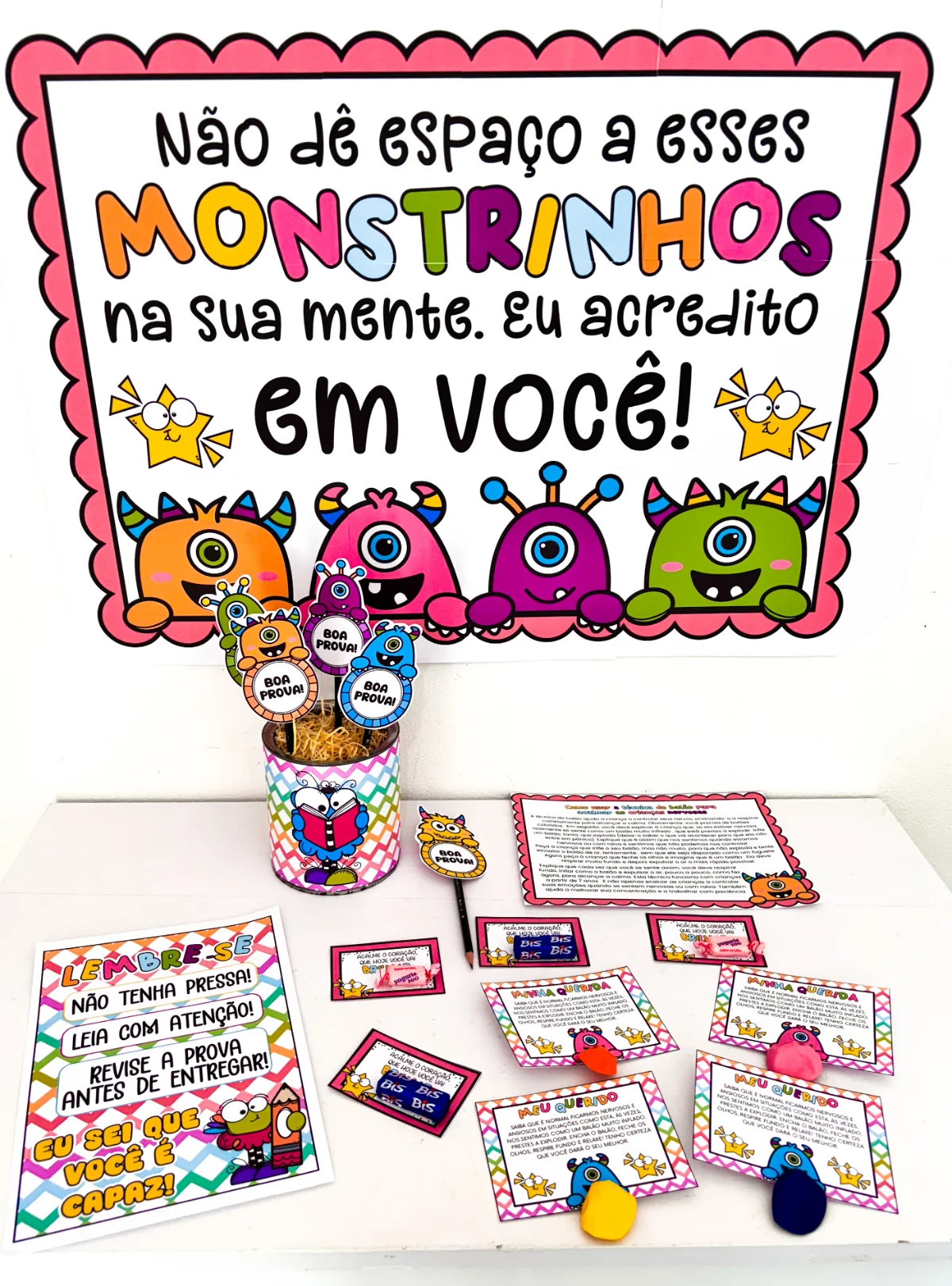 Painel Semana de Provas - Monstrinhos – PDF para Imprimir — amostra 4: Não dê espaço a esses monstrinhos na sua mente