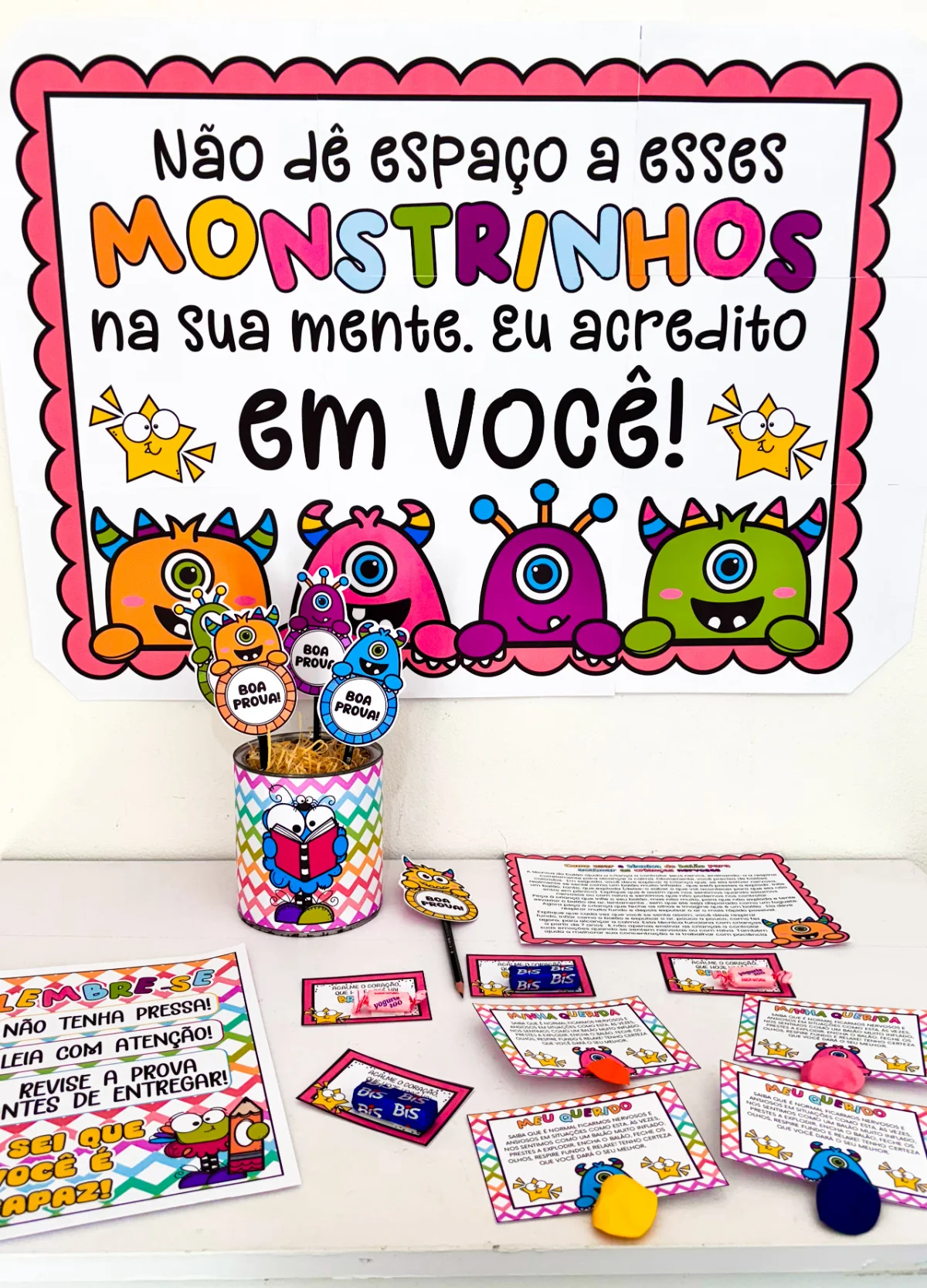 Painel Semana de Provas - Monstrinhos – PDF para Imprimir — amostra 5: Não dê espaço a esses monstrinhos na sua mente