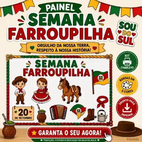 PAINEL SEMANA FARROUPILHA NA ESCOLA! - PLR — amostra 2: Painel Semana Farroupilha completo para imprimir e montar, com…