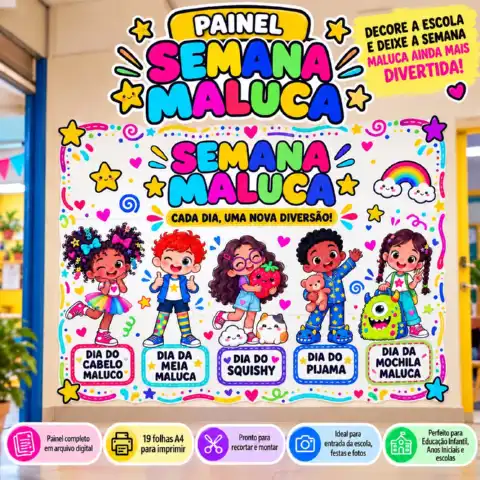 Painel Semana Maluca – Decoração Escolar Colorida para Semana Temática — capa do material