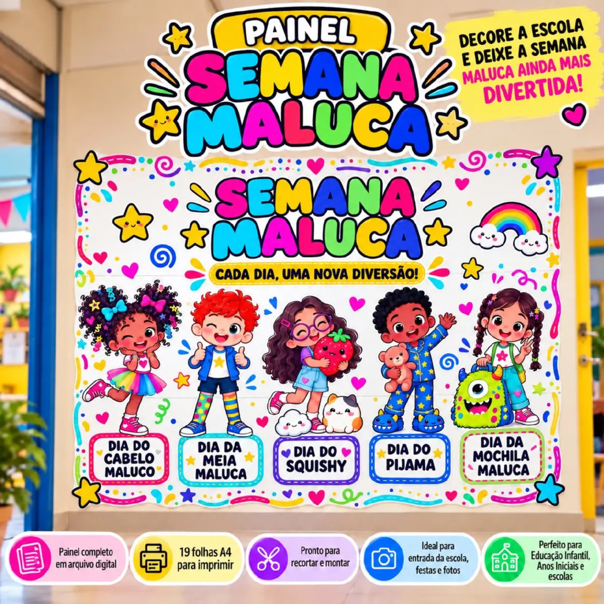 Painel Semana Maluca – Decoração Escolar Colorida para Semana Temática — Datas comemorativas para Educação Infantil: Um…