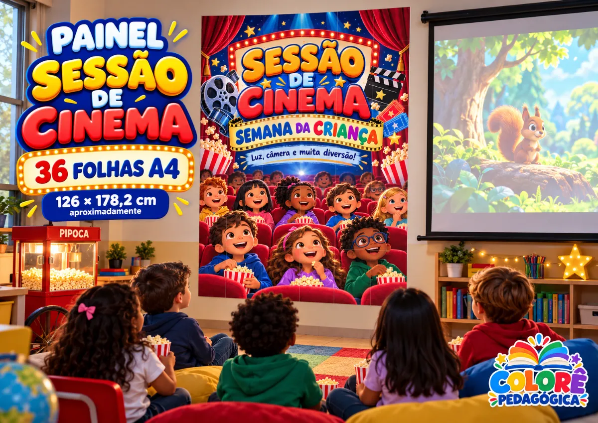 Painel Sessão de Cinema – Semana da Criança | 16, 36 e 49 Folhas A4 — Atividades para Todas as séries: Para 1⁰ ao 6⁰ ano do…
