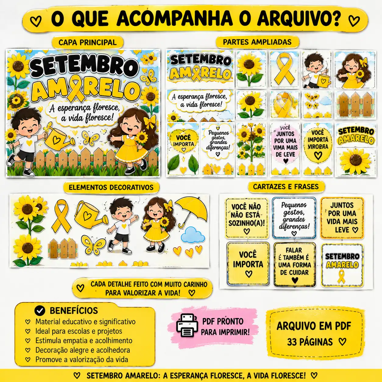 Painel Setembro Amarelo – A Esperança Floresce — amostra 5: Painel Setembro Amarelo com mensagem de valorização da vida