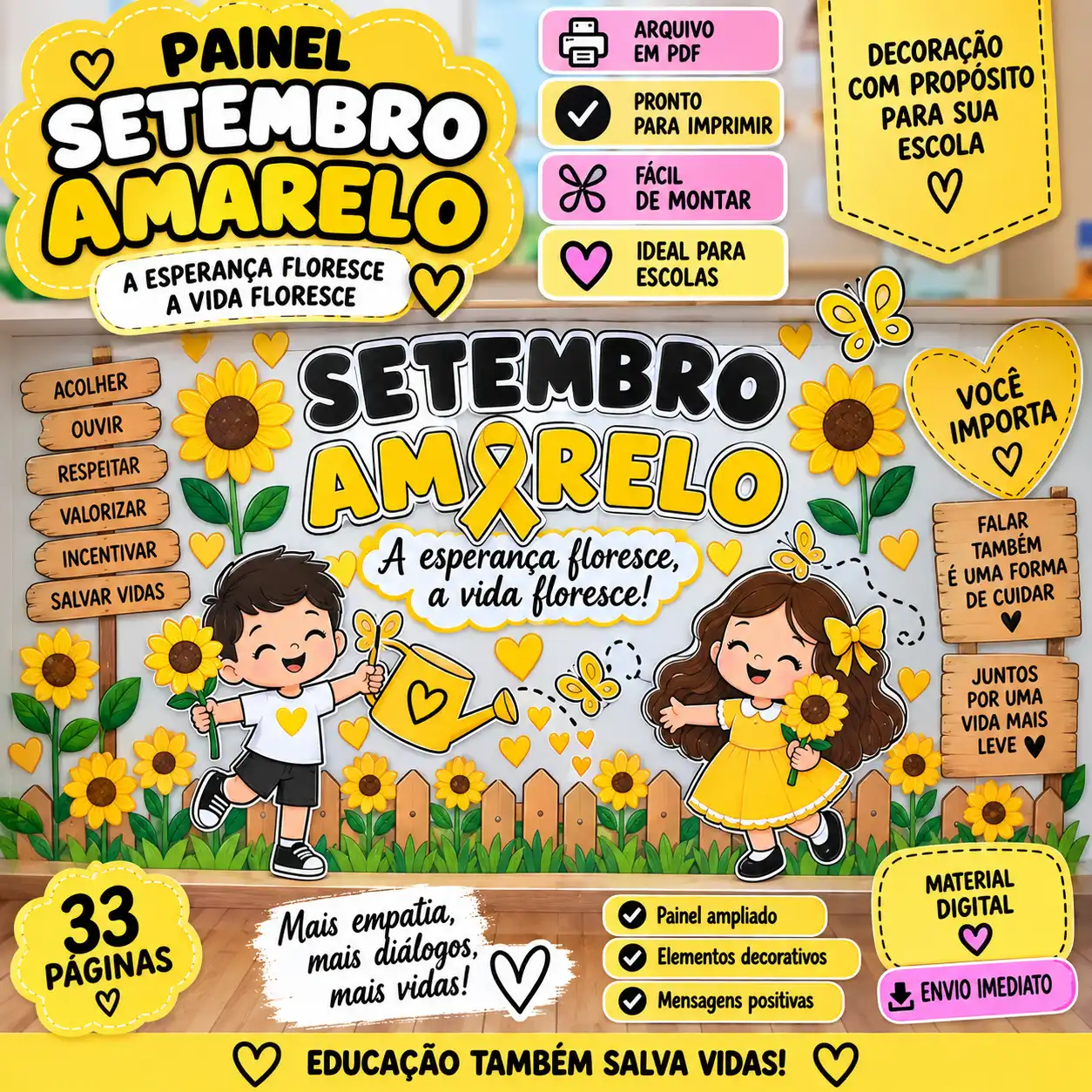 Painel Setembro Amarelo – A Esperança Floresce — Atividades para Educação Infantil: Painel Setembro Amarelo com mensagem de…