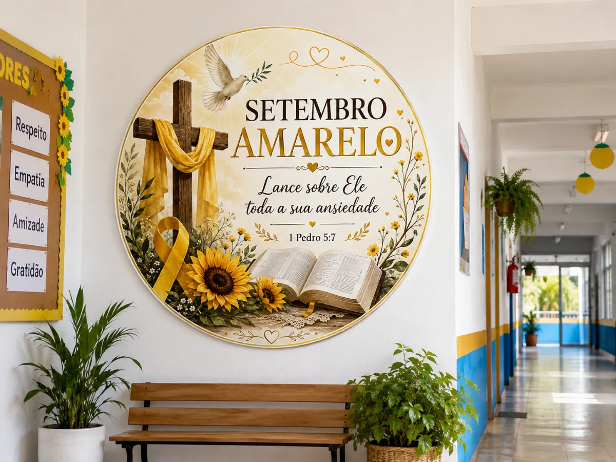 Painel Setembro Amarelo Cristão - Ensino Religioso — Outros para Todas as séries: Uma decoração especial para trabalhar fé,…