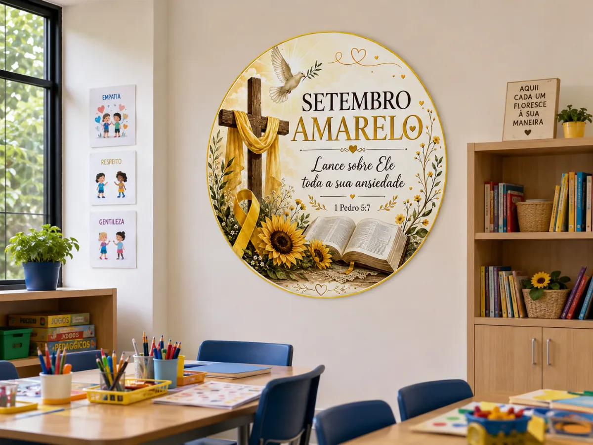 Painel Setembro Amarelo Cristão - Ensino Religioso — amostra 3: Uma decoração especial para trabalhar fé, acolhimento,…