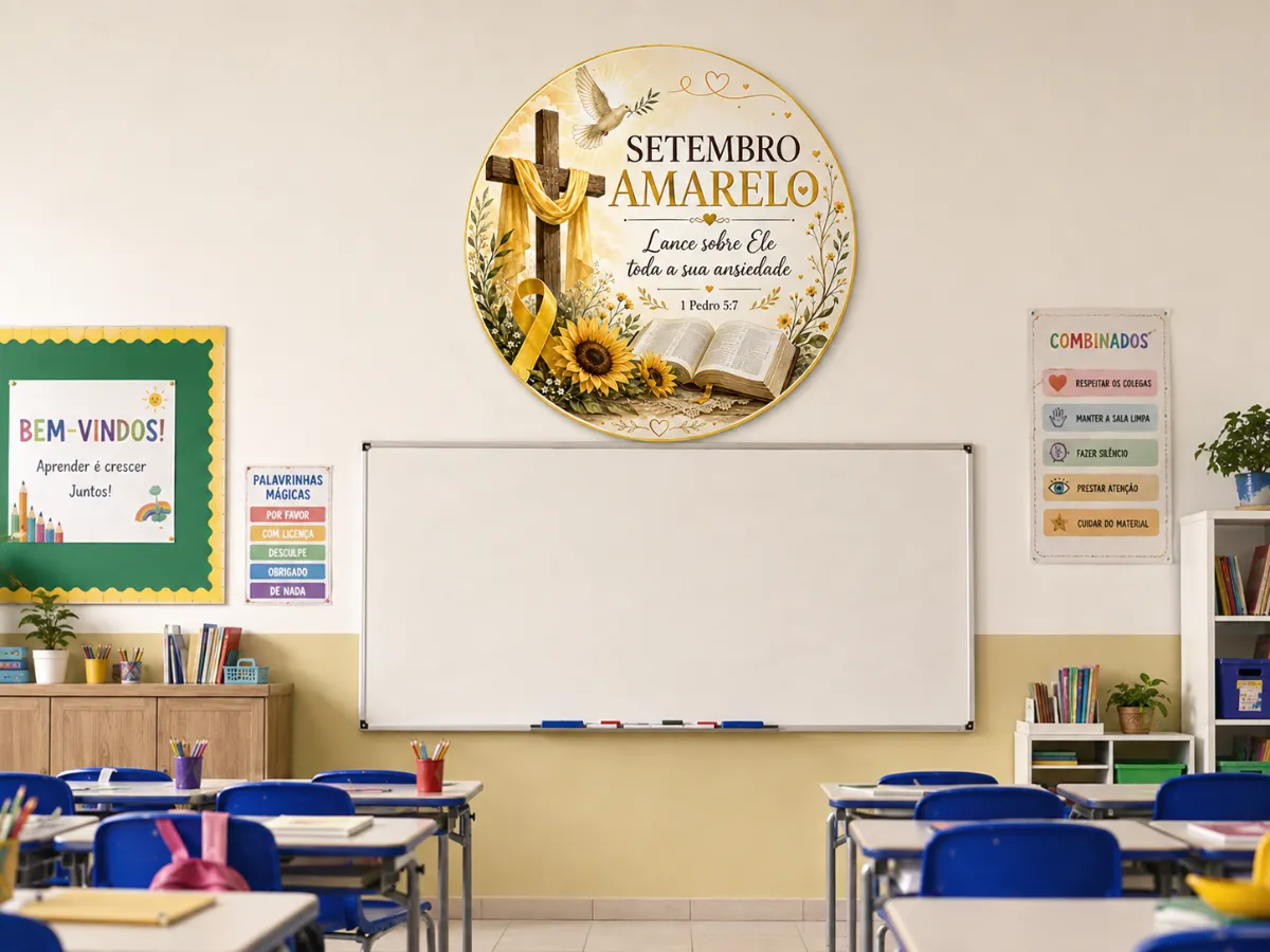 Painel Setembro Amarelo Cristão - Ensino Religioso — amostra 4: Uma decoração especial para trabalhar fé, acolhimento,…