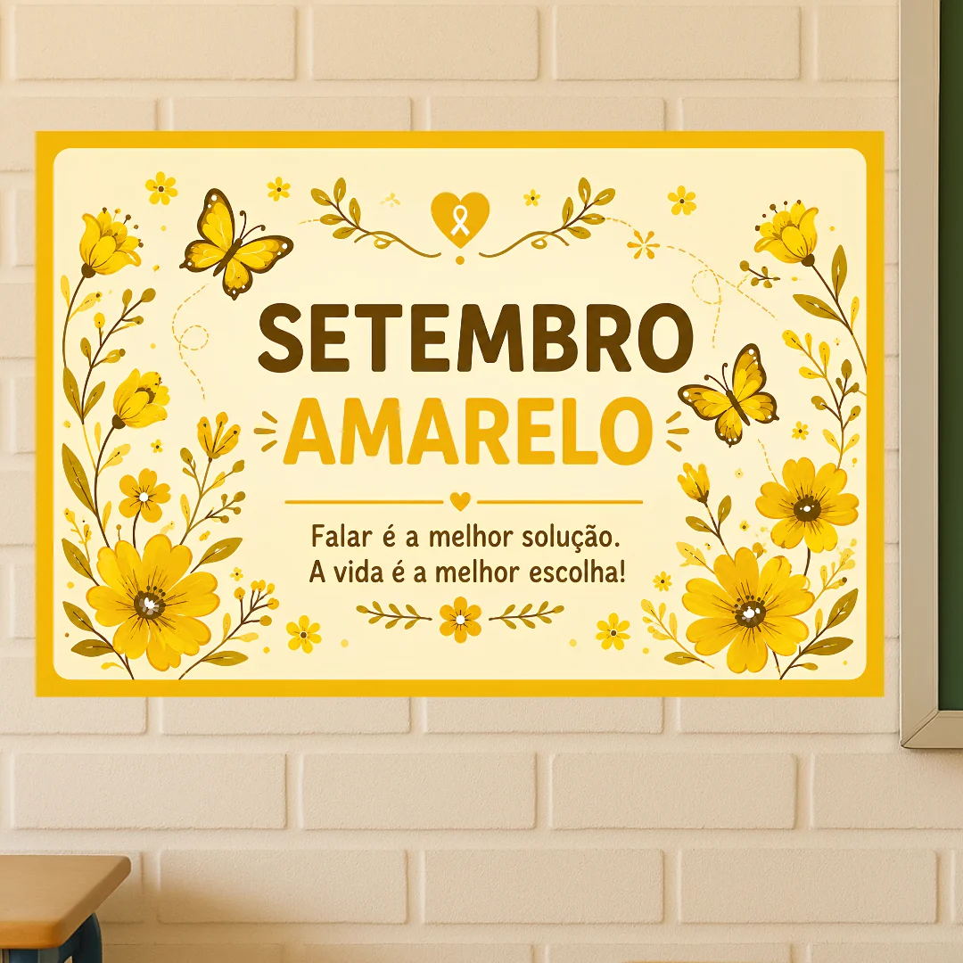 Painel Setembro Amarelo – em 2 Tamanhos (8 e 18 Folhas A4) — amostra 1: Promova a conscientização, o acolhimento e a…