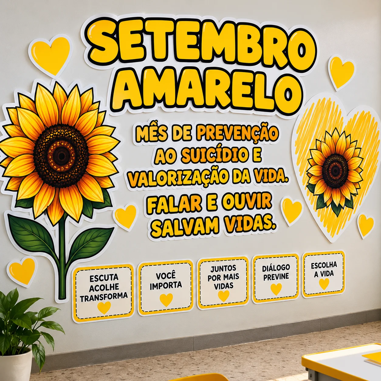 Painel Setembro Amarelo – Valorização da Vida e Prevenção ao Suicídio — amostra 1: Painel Setembro Amarelo para trabalhar…
