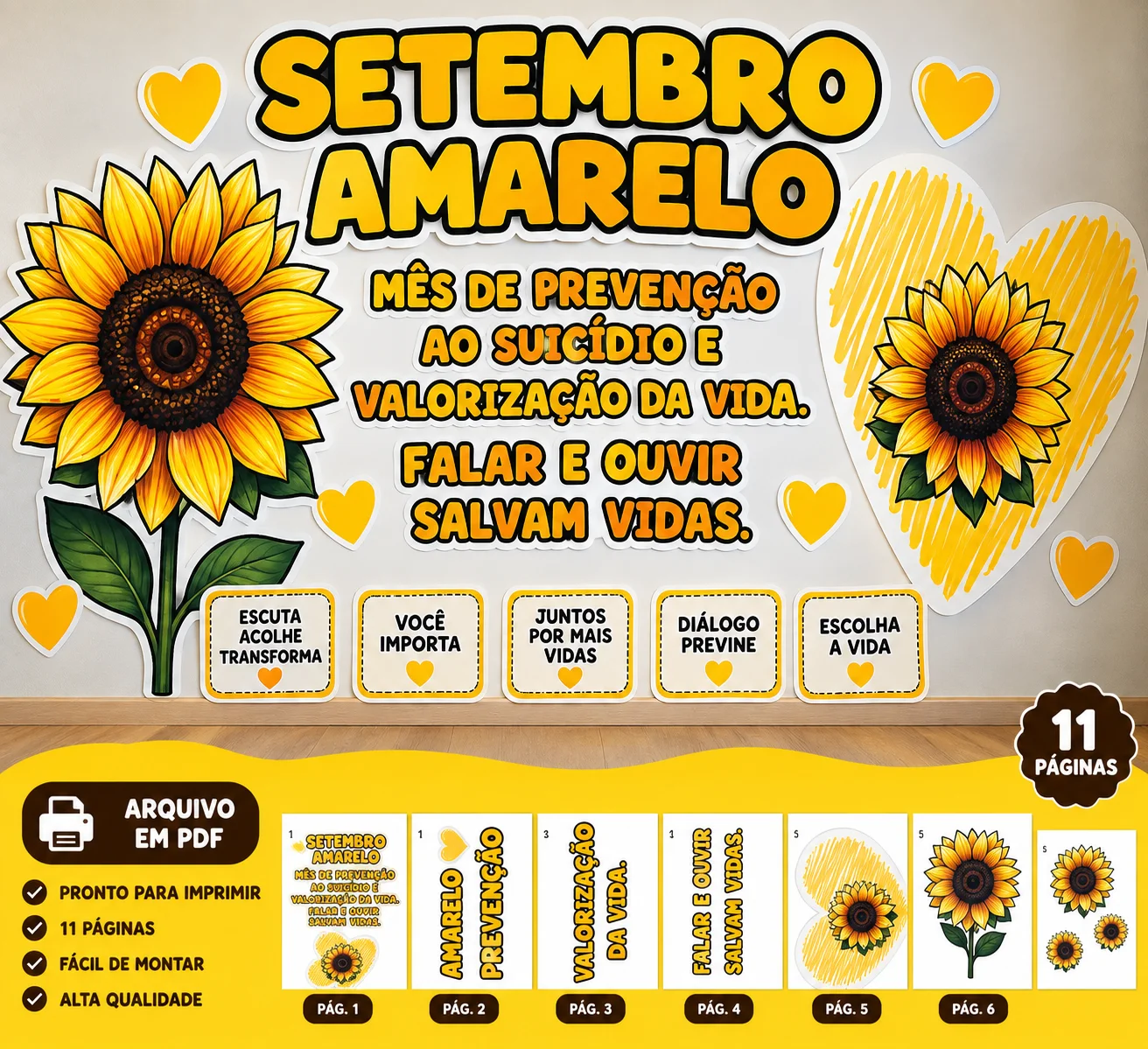 Painel Setembro Amarelo – Valorização da Vida e Prevenção ao Suicídio — amostra 3: Painel Setembro Amarelo para trabalhar…