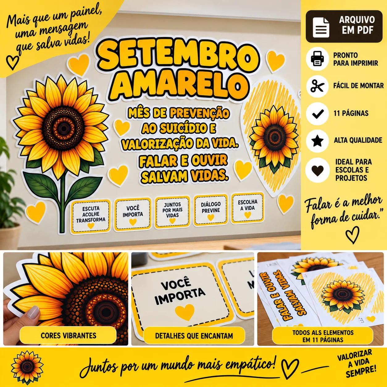 Painel Setembro Amarelo – Valorização da Vida e Prevenção ao Suicídio — amostra 4: Painel Setembro Amarelo para trabalhar…