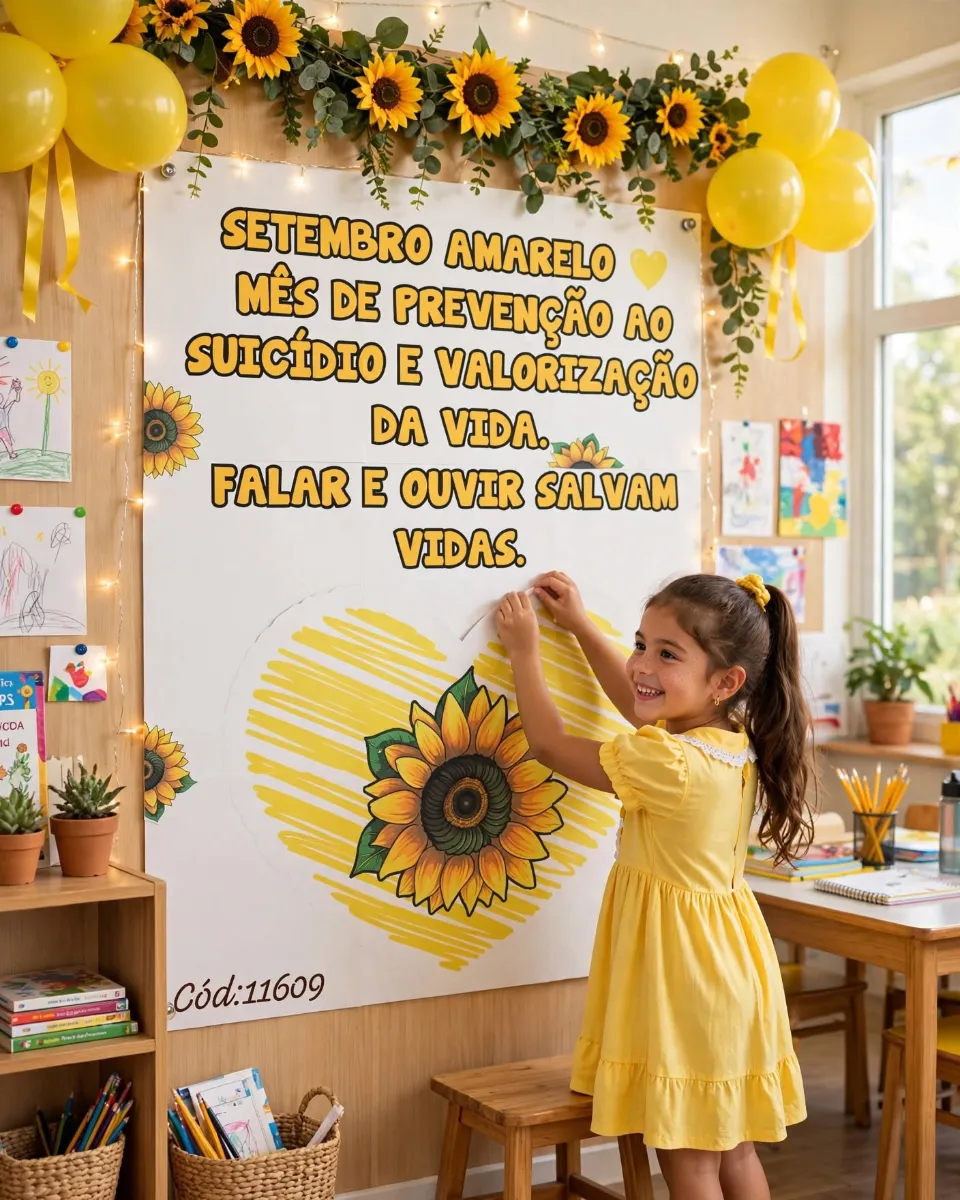 Painel Setembro Amarelo - Valorização da vida — amostra 1: Prof, transforme sua sala de aula em um espaço de acolhimento e…