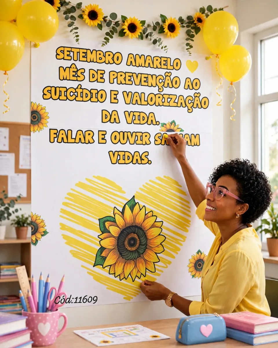 Painel Setembro Amarelo - Valorização da vida — amostra 2: Prof, transforme sua sala de aula em um espaço de acolhimento e…
