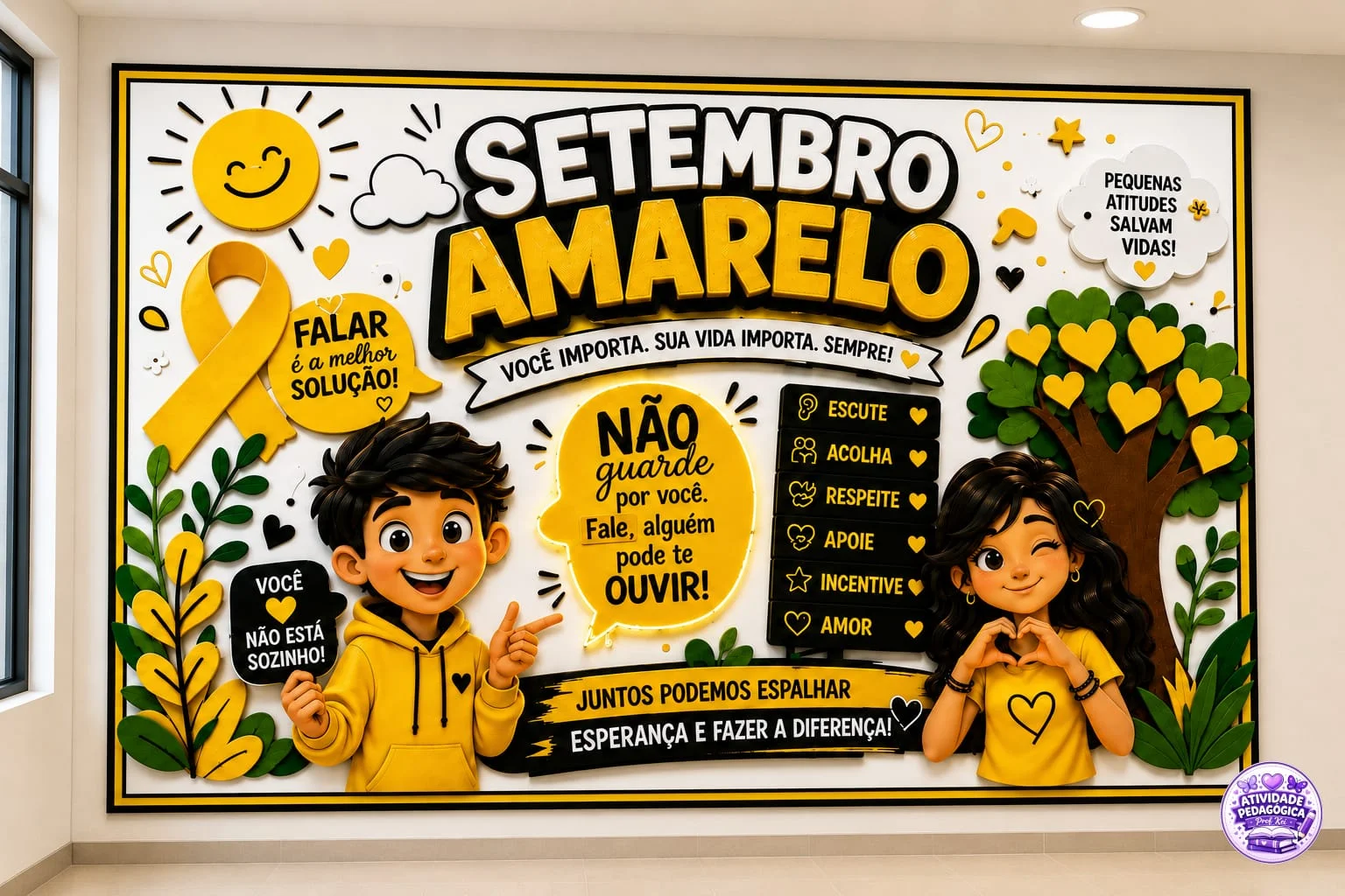 Painel setembro amarelo. — Atividades para Todas as séries: Um painel lindo, alegre e cheio de significado para trabalhar a…