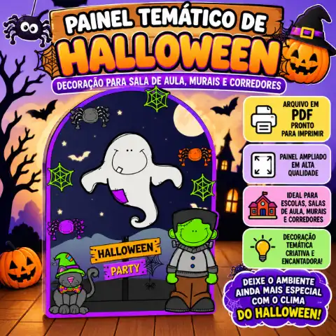 Painel Temático de Halloween 1º  – Decoração Escolar Em PDF — capa do material