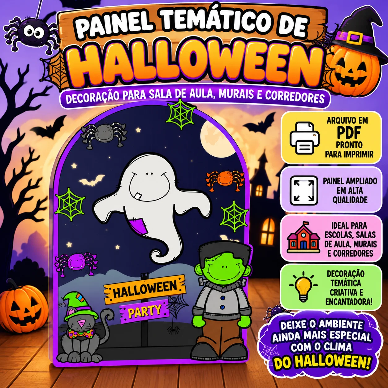 Painel Temático de Halloween – Decoração Escolar — Datas comemorativas para Educação Infantil: Painel de Halloween com…