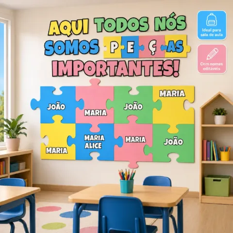 Painel Todos Nós Somos Peças Importantes – Editável — amostra 2: Painel “Todos Nós Somos Peças Importantes” com peças de…