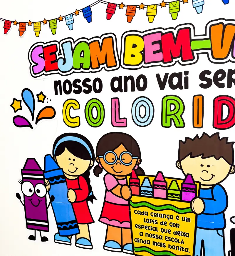 Painel Volta às Aulas Colorido em PDF para Imprimir — capa do material