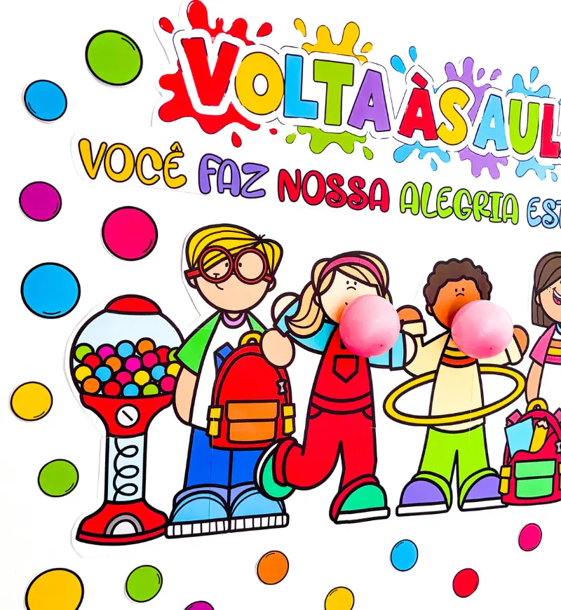 Painel Volta às Aulas com Tema Chiclete em PDF — amostra 2: O que vem no material