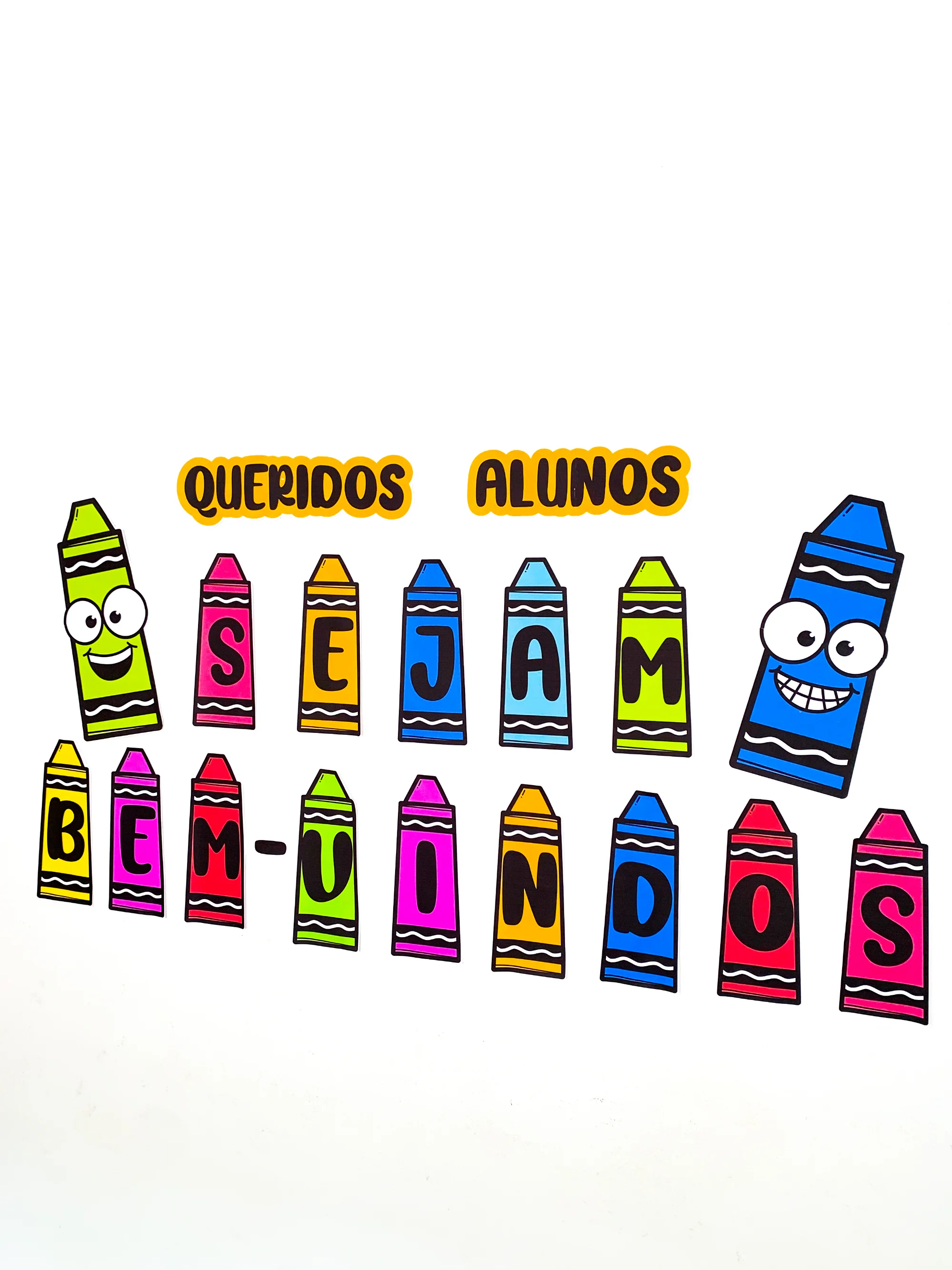 Painel Volta às Aulas Giz de Cera para Educação Infantil em PDF — amostra 1: Painel Volta às Aulas tema Giz de Cera com…